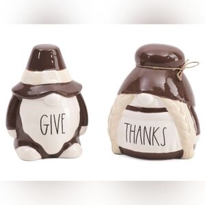 Rae Dunn Ceramic Thanksgiving 5.5" Gnome Statues Set Of 2
